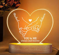 Holding Hands You & Me Heart, Personalized Couple 3D Led Light, Mother