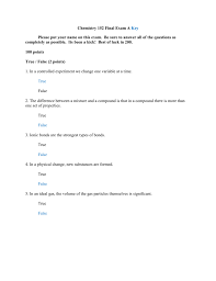 Chemistry final exam review questions & answers. Chemistry 152 Final A Key Pg Chemistry 152 Final Exam A Key