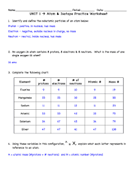 Fillable Online Atom Isotope Review Worksheet Key Doc