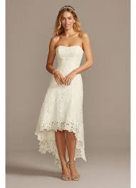 To have and to hold up your dress! High Low Tea Length Corded Lace Wedding Dress David S Bridal