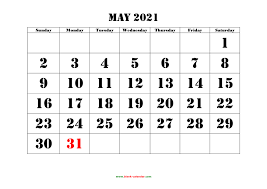 Download free printable 2021 calendar template large boxes and customize template as you like. May 2021 Printable Calendar Free Download Monthly Calendar Templates