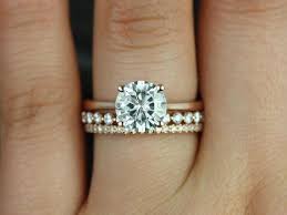 2ct Skinny Flora 8mm Petite Naomi Kimberly 14kt Rose Gold Forever One Moissanite Diamonds Round Solitaire Trio Wedding Set Rings Rosados Box Diamond Wedding Sets Gorgeous Wedding Bands Wedding Rings