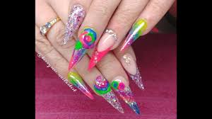 What it does is cuts the correct smile line for the size of your nail. Acrylic Nails Neon Rainbow Acrylic Design 3d Rainbow Rose Youtube