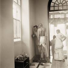 1945: Mahatma Gandhi standing on a ...