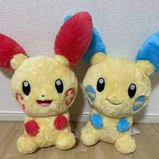 Pokemon Plusle Minun Mofugutto Warm And Healed Fluffy Big Plush Toy Doll 2  Set 