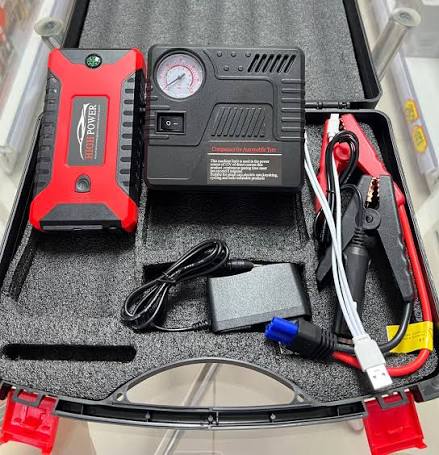 🔋 Arrancador Jumper + Compresor 2 en 1 – ¡Todo en Uno para Emergencias  Viales! 🚗💨 🌟 CARACTERÍSTICAS PRINCIPALES: ✓ Batería de iones de litio de  600A – Hasta 15 arranques con