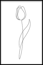 Black and white floral frame design, hand drawn cosmos floral border illustration, realistic line art flower decoration for card. Line Art Flower N02 Poster
