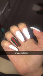 Acrylic Acrylicnails Longnails Coffinnails Gucci White Acrylic Nails Coffin Matte Nails Design Fake Nails Minimalist black and silver acrylic.