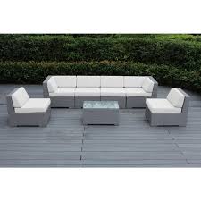 Ohana Depot Gray 7 Piece Wicker Patio Seating Set With Sunbrella Natural Cushions Pn7037gr Swt Sectional Patio Furniture Patio Seating Outdoor Seating Areas