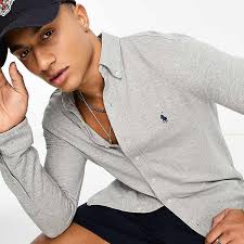 Camisa gris jaspeado con botones y logo de piqué de Polo Ralph Lauren