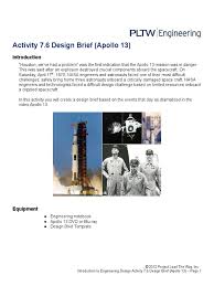 The statement must explain why the layout has been chosen and how it fits with its surroundings. 7 6 A Designbriefapollo13 Apollo Program Nasa