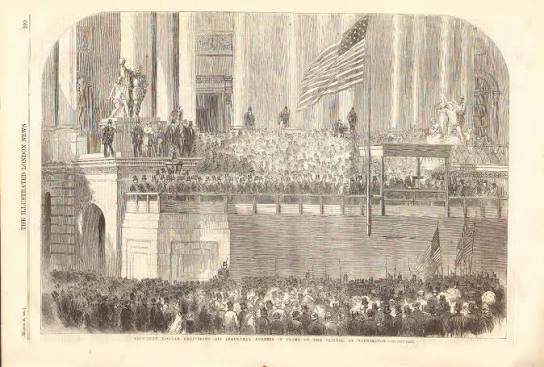 1861 ILLUSTRATED LONDON NEWS - US Civil War begins - VIEW OF LINCOLN INAUGURAL | #1872110713