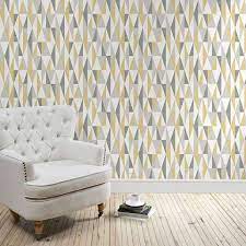Triangle Ochre Wallpaper Wallpaper Living Room Living Room Grey Living Room Decor Yellow And Grey