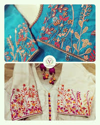 Floral Fantasy Simple Bridal Designer Blouse With Floral Design Hand Embroidery Thread An Embroidery Designs Machine Applique Designs Rose Embroidery Pattern