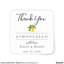 Limoncello Favor Thank You Square Sticker Zazzle Com Limoncello Favors Lemon Themed Wedding Limoncello