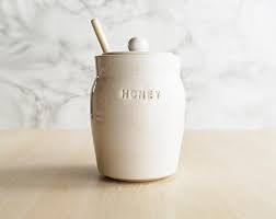 Stuck In The Mud Pottery White Honey Pot With Wooden Dipper Honey Jar With Lid Honey Pot Honey Jar Pottery Pot