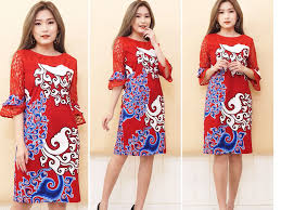 Plain maxi long dress women's kaftan cotton long sleeve casaul oversized dress. Dress Batik Kombinasi Brokat Khusus Merah Dress Pesta Dress Batik Merah Carissa Batik Lazada Indonesia