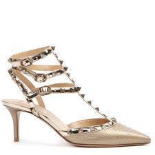 Valentino Garavani Rockstud Ankle Strap Pumps In Gold