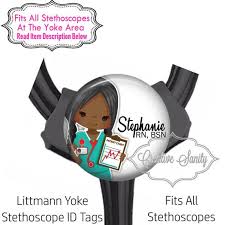 Littmann Stethoscope Id Tag Cartoon Nurse Badge Choice Of Skin Tone Hair Color African American Fits All Stethoscopes At The Yoke