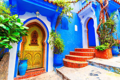 The vibrant blue alleys of the Chefchaouen Medina, AI generated