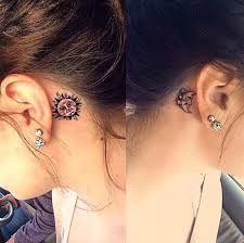 Small crescent moon tattoo behind the ear. Moon Behind The Ear Tattoo Meaning