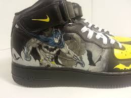 Black And Yellow Air Force Ones High Tops Black Batman Air Force Ones Batman Shoes Custom Painted Shoes Sneakers Nike
