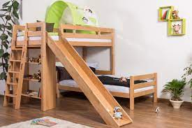 Ein kinderhochbett bietet viele vorteile in kinderzimmern, es ist stabile kinderhochbetten von vielen marken. Bunk Bed Children S Bed Pauli With Shelf And Slide Solid Beech Wood Clearly Varnished Convertible Incl Slatted Frame 90 X 200 Cm