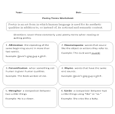 Not sure where to start? Poetry Terms Worksheet Pagespeed 95l2bjgd63 Freeery Worksheets For 4th Grade Math Kindergarten Lesson Jaimie Bleck