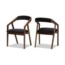 Wendy Mid Century Modern Black Velvet And Oak Medium Brown Wood Finishing Dining Chair Set Of 2