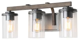 Lnc 3 Light Vanity Bathroom Rustic Wood Faux Wall Sconce Transitional Bathroom Vanity Lighting By Lnc