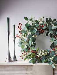 Floral vector invite card design with green eucalyptus fern leaves elegant greenery berry forest round circle wreath beautiful c. John Lewis Folklore Eucalyptus And Berry Wreath Dia 60cm Green Christmas Style Inspiration Christmas Inspiration Christmas Wreaths Diy