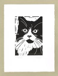 Black And White Cat Pictures To Print Black And White Cat Tuxedo Original Hand Pulled Linocut Print Linocut Prints Linocut Cat Portraits