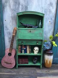 Sold Painted Emerald Green Distressed Desk Fall Down Front Bureau New Vintage