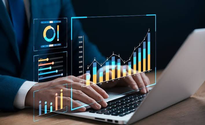 Business analytics and ROI dashboard on laptop screen