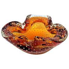 Sommerso Amber Controlled Bubbles Murano Art Glass Bowl Or Astray Art Glass Bowl Glass Art Glass Art Sculpture