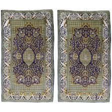 Velvet rugs handmade to order. Vintage Lahore Kashmir Wool Rug Pair Of Bedside Rugs Blue Green Turquoise Beige For Sale At 1stdibs