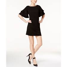 Calvin Klein Ruffle Sleeve Mini Dress 134 Liked On Polyvore Featuring Dresses Black Short Sleeve Shift Dress White Dress With Sleeves White Short Dress