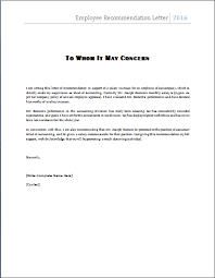 Letter Of Recommendation For Employment Employee Recommendation Letter Letter Template Word Reference Letter Template
