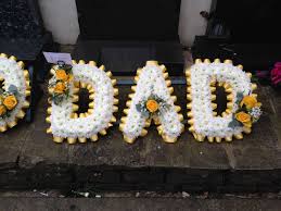 Farm fresh flowers · plants & gifts available · same day delivery Funeral Flowers Dad Funeral Flower Letter Tribute Beautiful Yellow And White Www Thefloralart Funeral Flowers Dad Funeral Flowers Funeral Flower Arrangements
