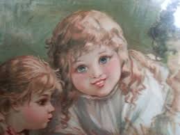 Antique Frances Brundage Lithograph: Victorian Children & Baby Chicks