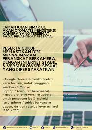 Simak ui atau seleksi masuk universitas indonesia adalah ujian seleksi terpadu yang diselenggarakan oleh universitas indonesia yang diperuntukan kepada calon. Simak Ui On Twitter Pada Pelaksanaan Ujian Nanti Laman Ujian Simak Ui Akan Otomatis Mendeteksi Kamera Yang Tersemat Pada Perangkat Peserta Cukup Pastikan Kesesuaian Spesifikasi Versi Browser Internet Yang Stabil Serta Kamera Yang