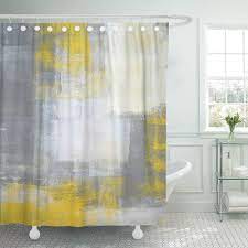 Corner shower curtain rod design. Pknmt Gray Modern Grey And Yellow Abstract Painting White Contemporary Acrylic Rectangle Bathroom Shower Curtain 66x72 Inch Walmart Com Walmart Com