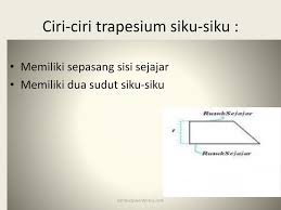 Karena memiliki 2 sisi yang sama, kita bisa mendapatkan rumus di trapesium sama kaki Pengertian Trapesium Trapesium Adalah Segi Empat Dengan Tepat Sepasang Sisi Yang Berhadapan Sejajar Sejajar Berhadapan Segi Empat Sembarang Sama Kaki Ppt Download