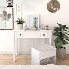 The elegant white finish will perfectly match your other furniture and give the with this vanity table set, you'll not only be able to organize your important items, but you'll also have a designated space of your own that looks like a. Flip Top Dressing Table Vanity Set Vasagle By Songmics