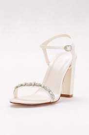 Embellished Satin Block Heel Sandals David S Bridal Wedding Shoes Heels Wedding Shoes Wedding Shoes Block Heel