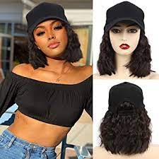 Amazon Com Chrshn Hat Wig For Women Short Wave Baseball Cap Wig With Curly Hair Extensions Wig Synthetic Wave Wig Hat Adjustable Brown Black Baseball Hat Wig Beauty