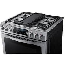 Samsung Chef Collection 30 In 5 8 Cu Ft Slide In Gas Range With Self Cleaning Convection Oven In Stainless Steel Nx58h9950ws The Home Depot Gas Range Convection Range Convection Oven