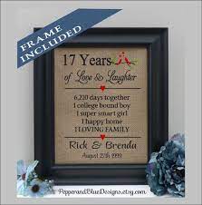 We have numerous inexpensive anniversary ideas for him for you to consider. 17th Anniversary Gifts 17 Years Married 17 By Pepperandbluedesigns Personalized Housewarming Gifts Printing On Burlap Anniversary Frame