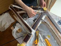 木製ロードバイク２号車 二人がかりでfrp施工 ロードバイク 木の自転車 バイク