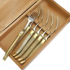Coffret En Bois De Fourchettes Laguiole Avec Un Manche En Corne